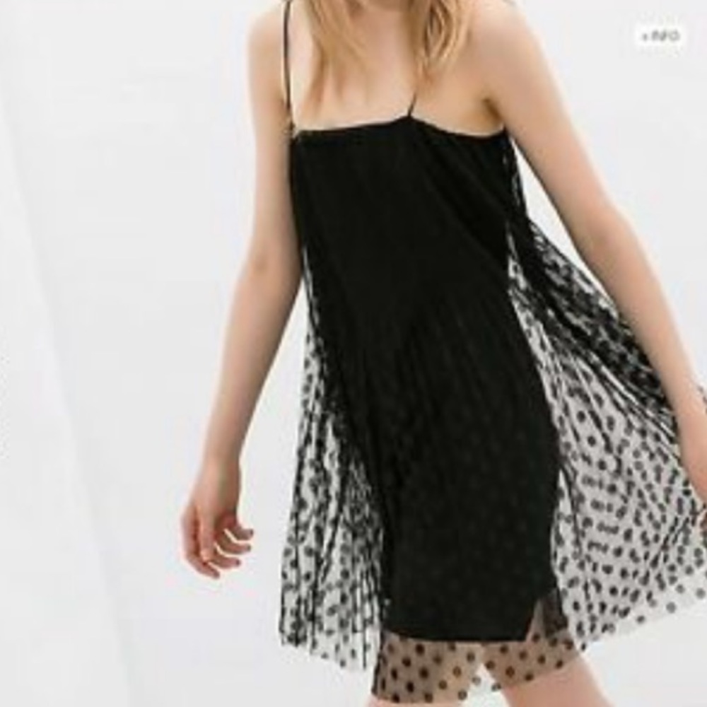 ZARA BLACK POLKA DOT TULLE SLIP DRESS Size L